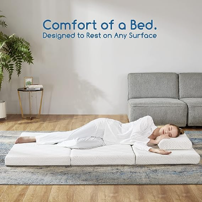 Memory Foam Tri-fold Mattress With Breathable & Washable Bamboo Fiber Fabric Cover Folding Mattress 4 Inches