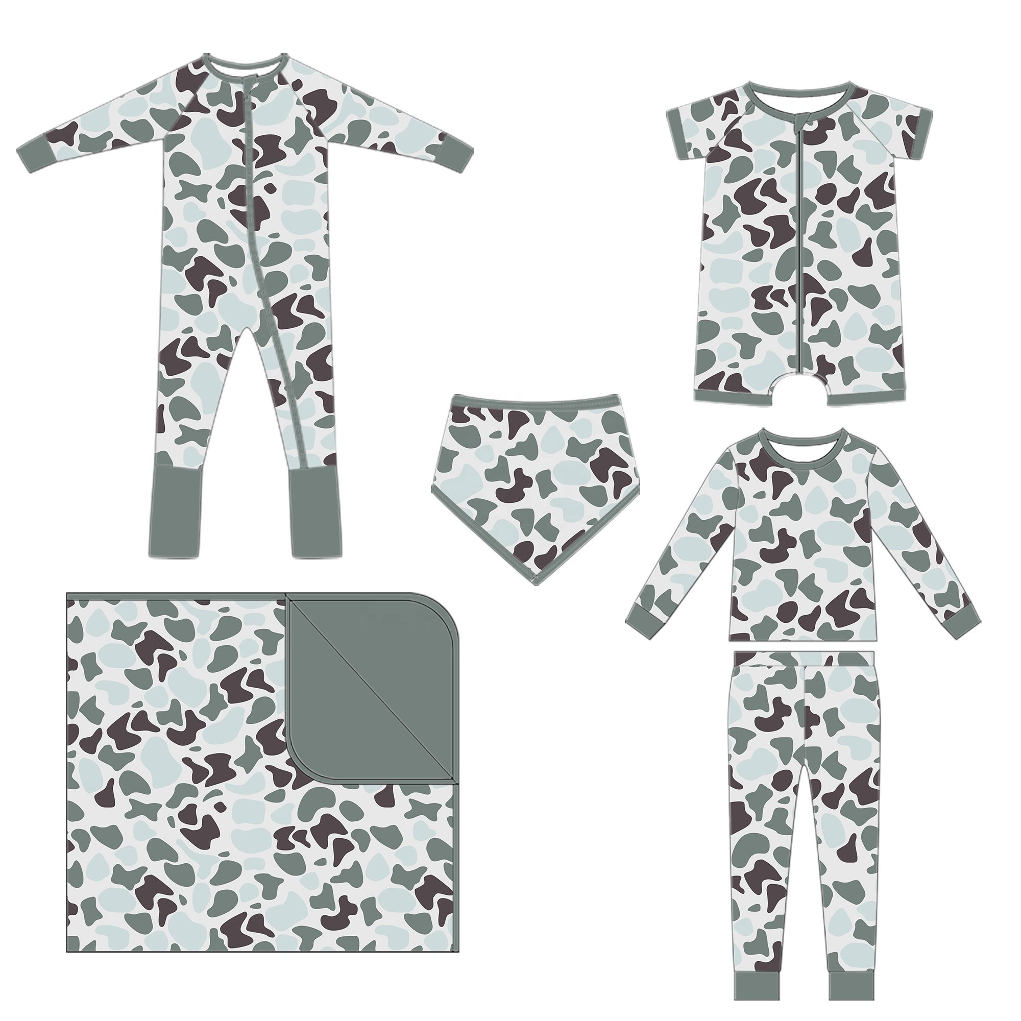 Baby Unisex Clothes Printed High Quality Bamboo Series Long Sleeve Zipper Onesie Home Wear Short Sleeve Two Pieces Pajamas