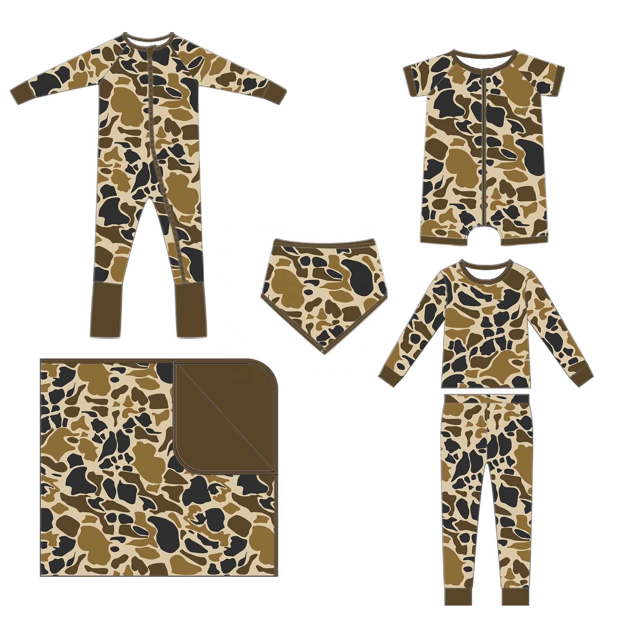 Baby Unisex Clothes Printed High Quality Bamboo Series Long Sleeve Zipper Onesie Home Wear Short Sleeve Two Pieces Pajamas