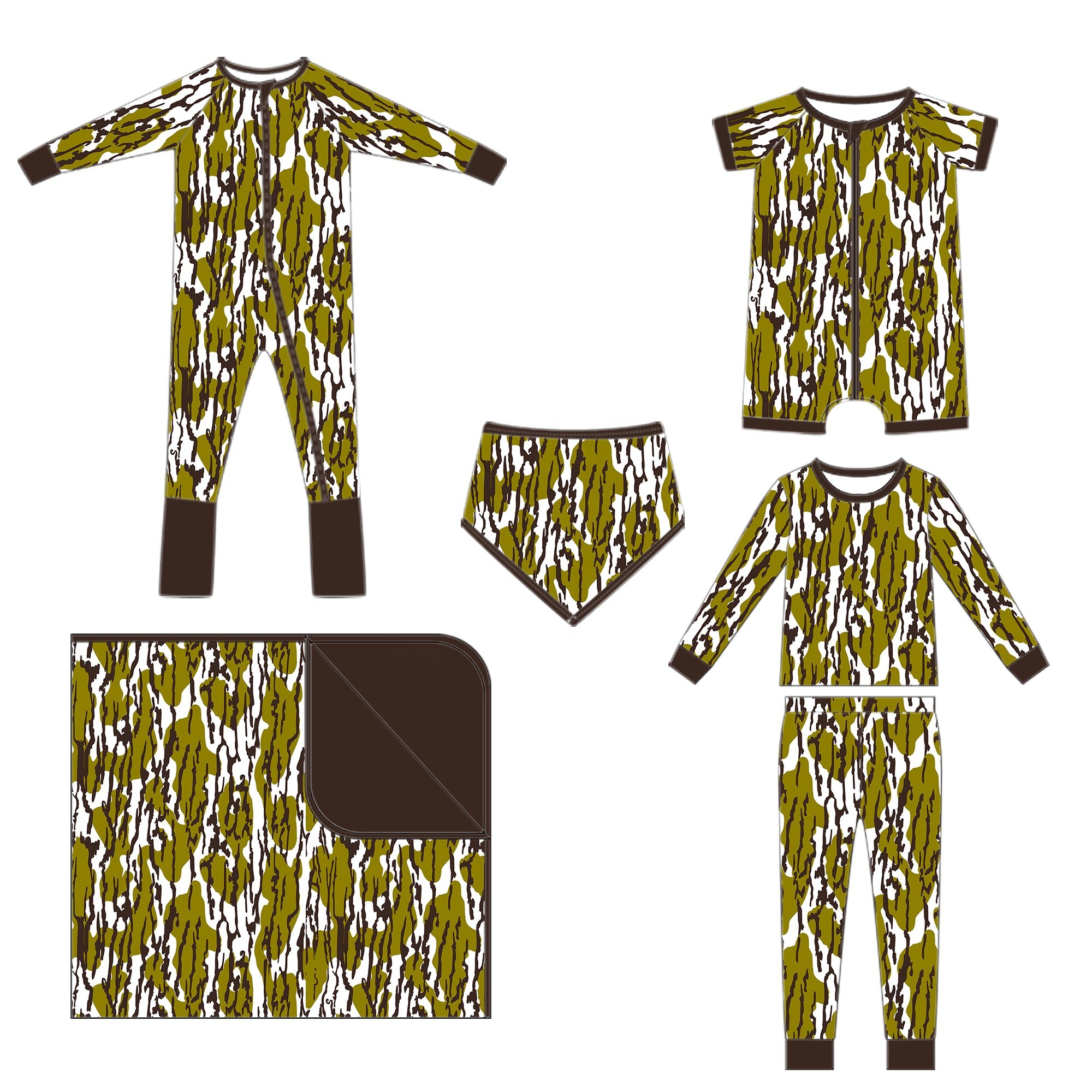 Baby Unisex Clothes Printed High Quality Bamboo Series Long Sleeve Zipper Onesie Home Wear Short Sleeve Two Pieces Pajamas