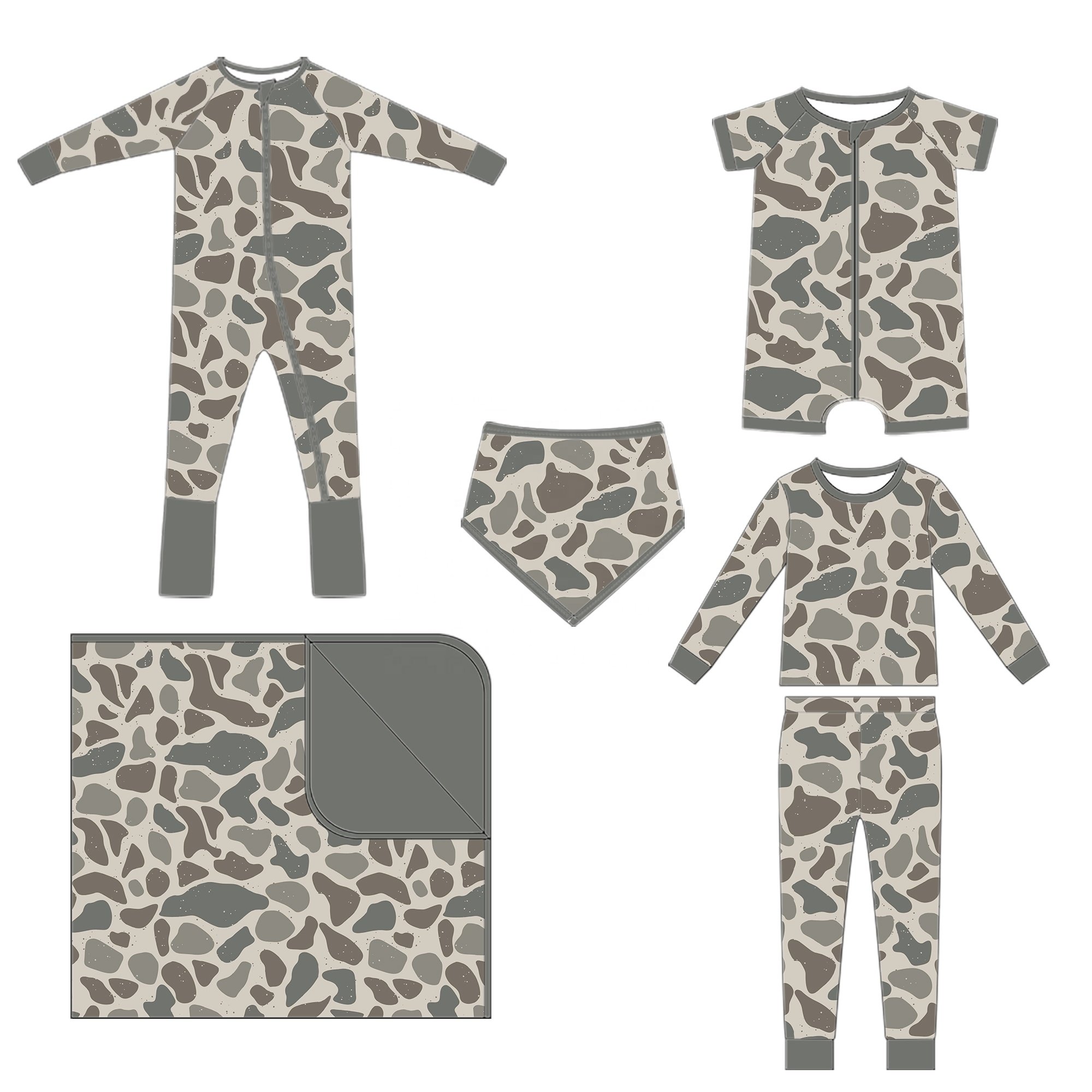 Baby Unisex Clothes Printed High Quality Bamboo Series Long Sleeve Zipper Onesie Home Wear Short Sleeve Two Pieces Pajamas