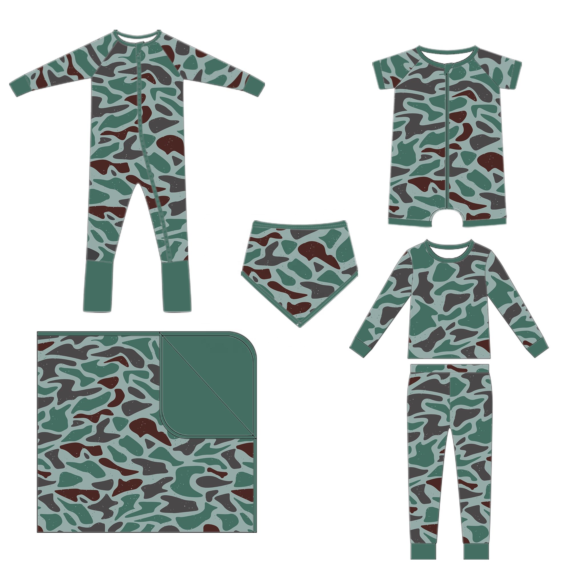Baby Unisex Clothes Printed High Quality Bamboo Series Long Sleeve Zipper Onesie Home Wear Short Sleeve Two Pieces Pajamas