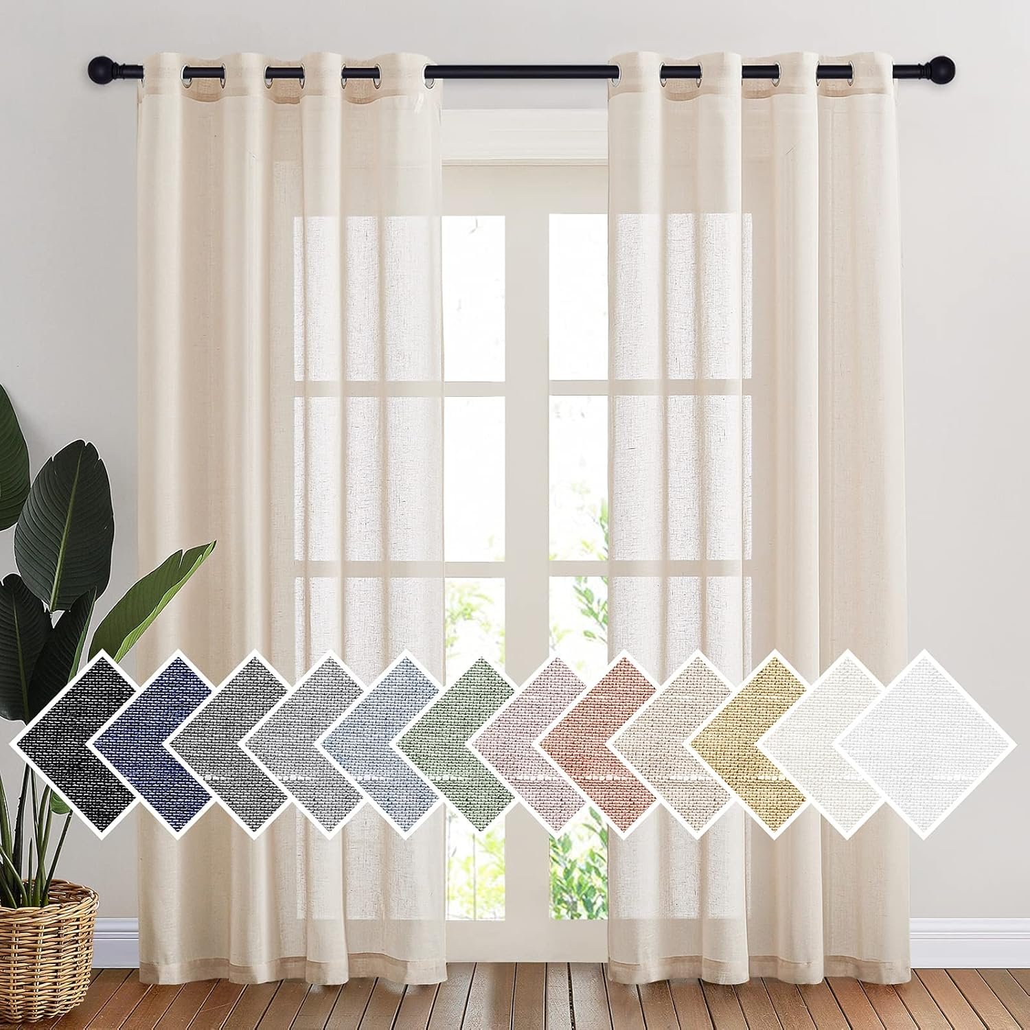 100% Organic Linen Fabric Solid Color Plain Woven Natural Flax Linen Drapes Sheer Window Curtains For The Living Room