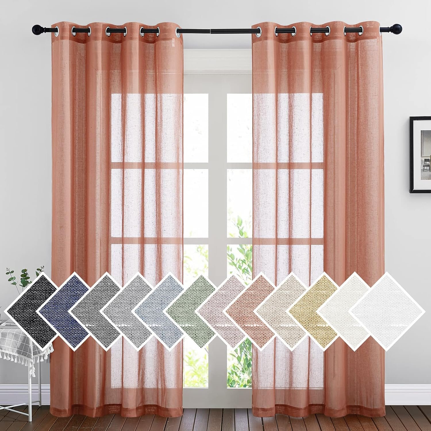 100% Organic Linen Fabric Solid Color Plain Woven Natural Flax Linen Drapes Sheer Window Curtains For The Living Room