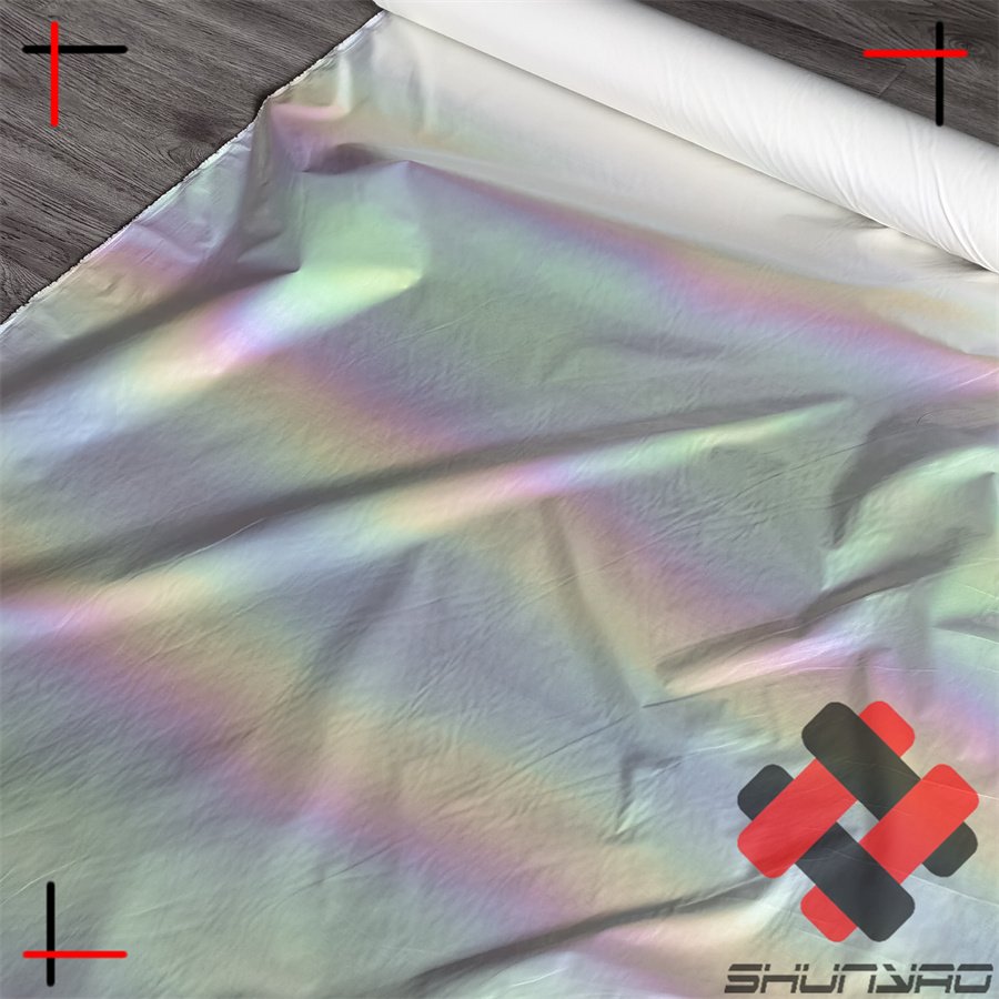 rainbow colorful polyester foil hologram fabric