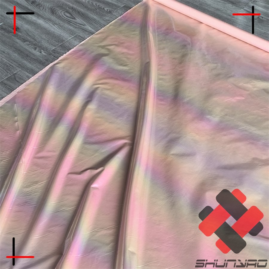 rainbow colorful polyester foil hologram fabric