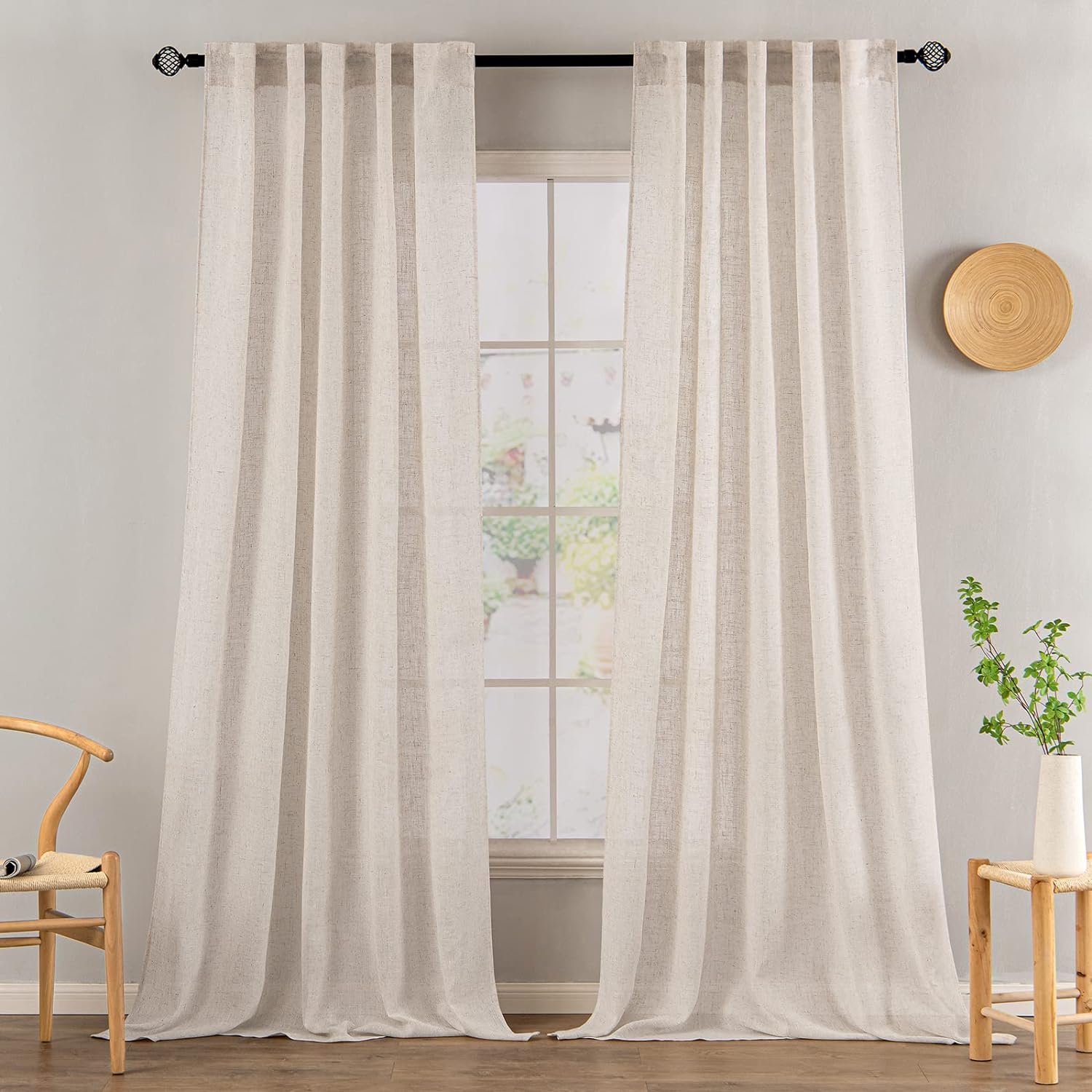 high quality 300cm width linen look curtain fabric polyester sheer curtain roll material fabric wholesale