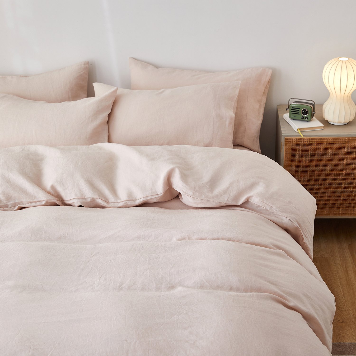 luxury hotel home custom size king solid pink french organic pure linen duvet cover set with buttons