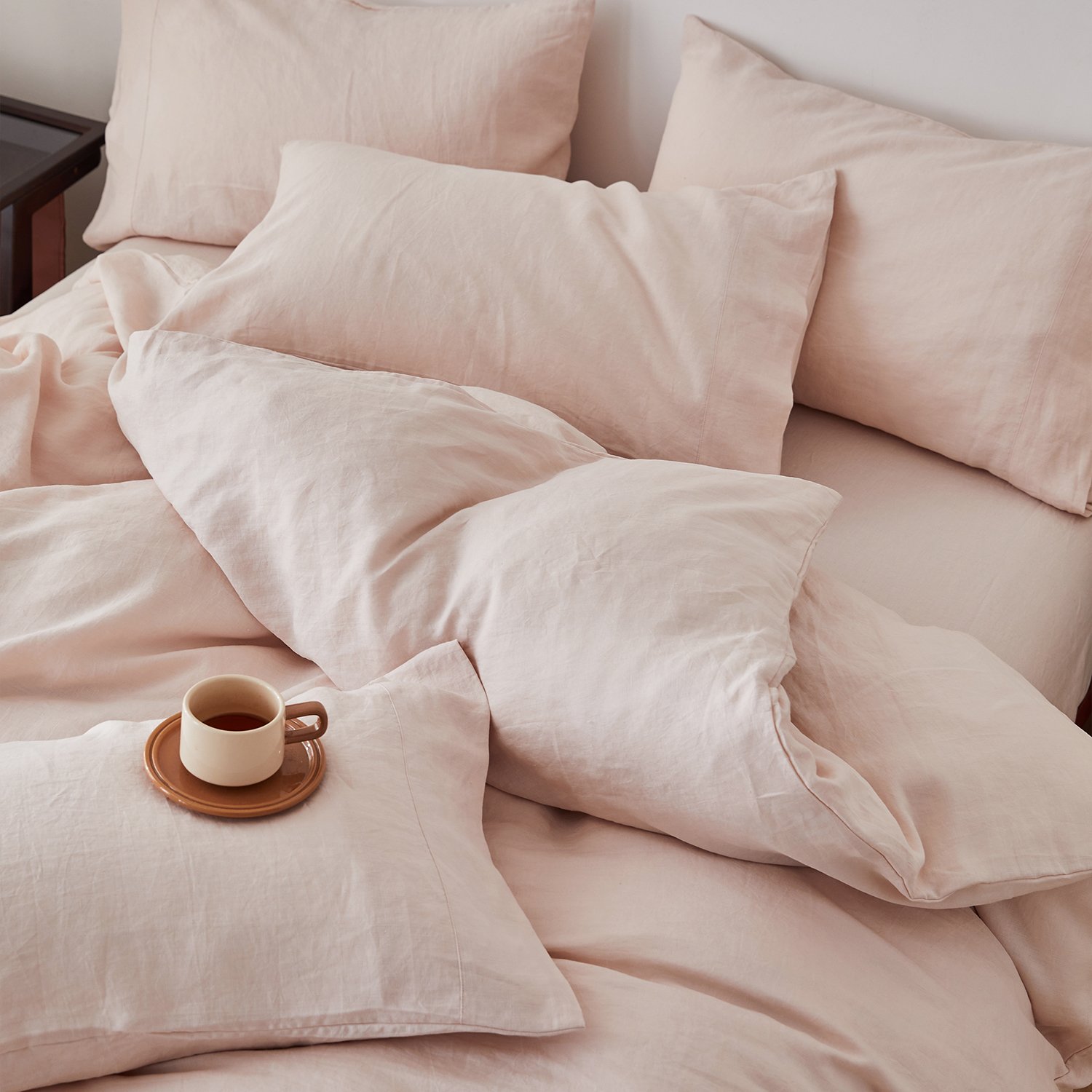 luxury hotel home custom size king solid pink french organic pure linen duvet cover set with buttons
