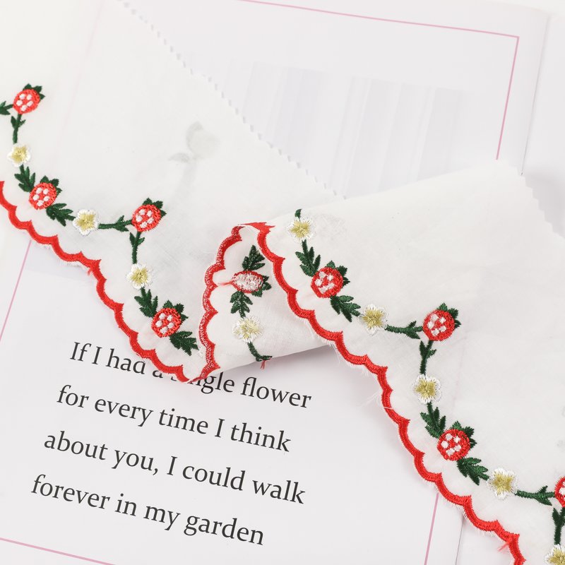 Hot Selling Customizable Color 100 Polyester Strawberry lace Fabric 11.5cm Width Lightweight Breathable Fabric