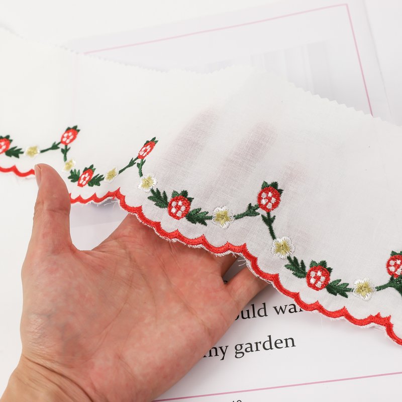 Hot Selling Customizable Color 100 Polyester Strawberry lace Fabric 11.5cm Width Lightweight Breathable Fabric
