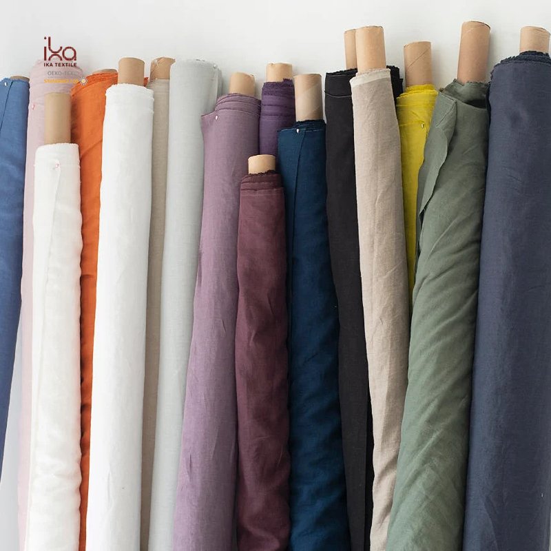 Yellow Orange Teal Grey Black Blue White Plain 100% Cotton Heavy Linen Fabric Roll For Blouse Dress Metallic Black Medium Weight