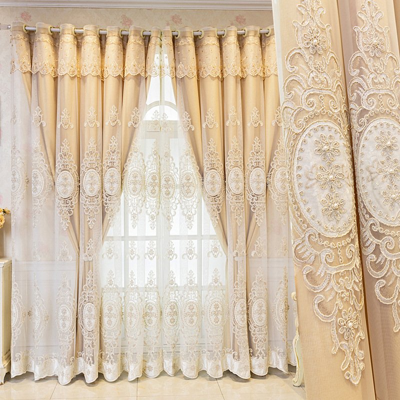 Wholesale European Luxury High Shading Finished Embroidered Cotton Linen Curtain Blackout Curtain Fabric For Living Room Bedroom