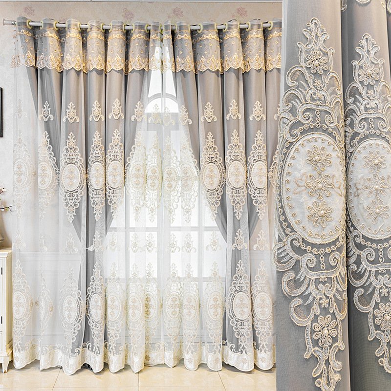 Wholesale European Luxury High Shading Finished Embroidered Cotton Linen Curtain Blackout Curtain Fabric For Living Room Bedroom