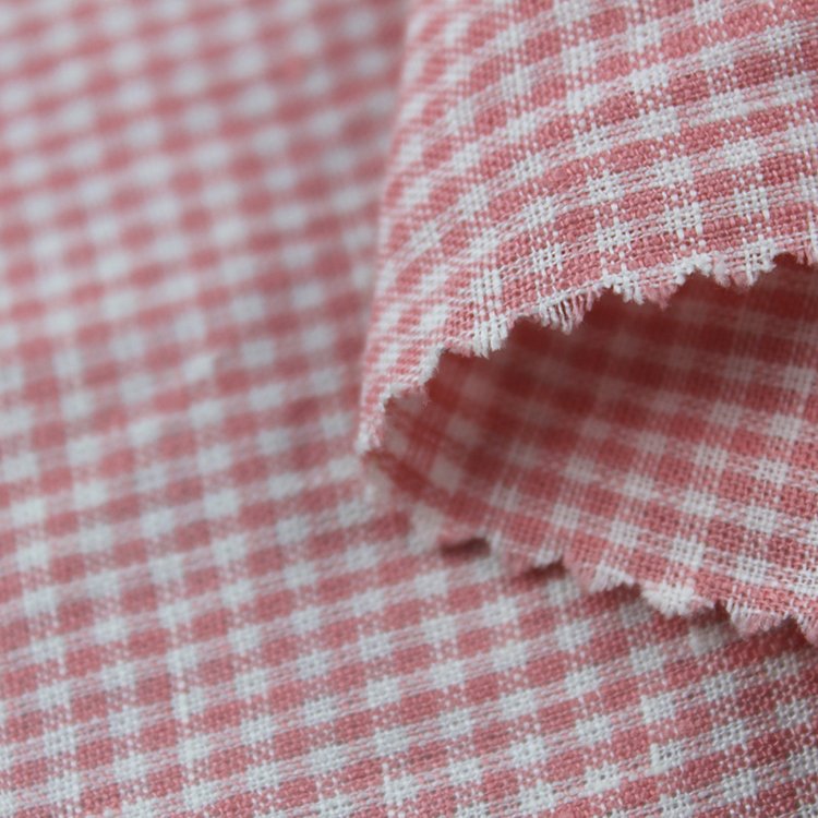Pink Shrink-resistant Houndstooth Brocade Shirts Pure 100% Linen Solid Plaid Fabric Womens European Flax