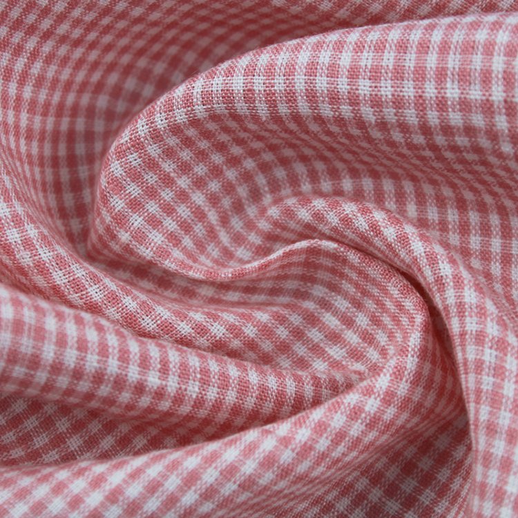 Pink Shrink-resistant Houndstooth Brocade Shirts Pure 100% Linen Solid Plaid Fabric Womens European Flax