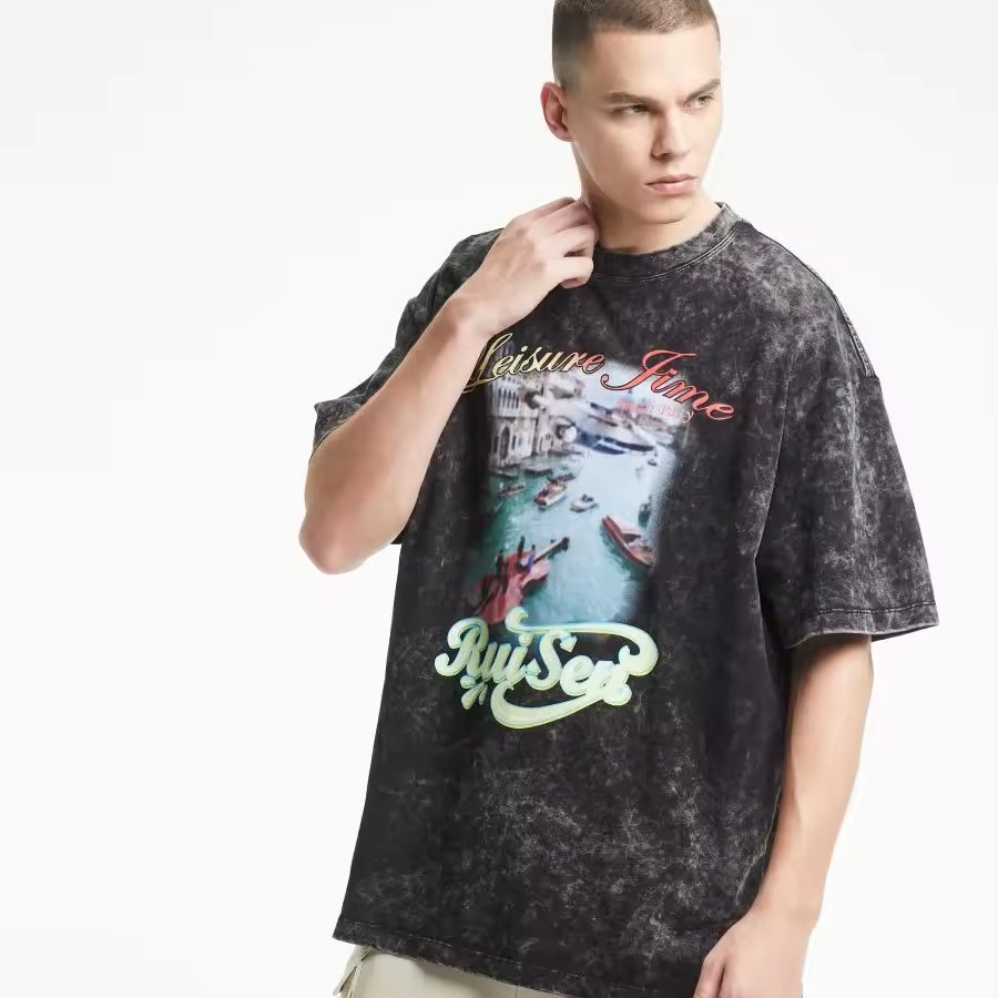 Customized Oversized Short Sleeved Men's T-Shirt 100% Cotton Quick Dry Versatile Printed Logo Latest Original Washed Design