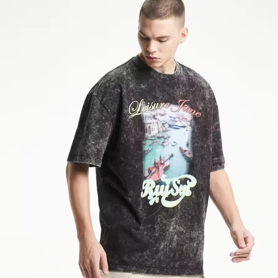 Customized Oversized Short Sleeved Men's T-Shirt 100% Cotton Quick Dry Versatile Printed Logo Latest Original Washed Design