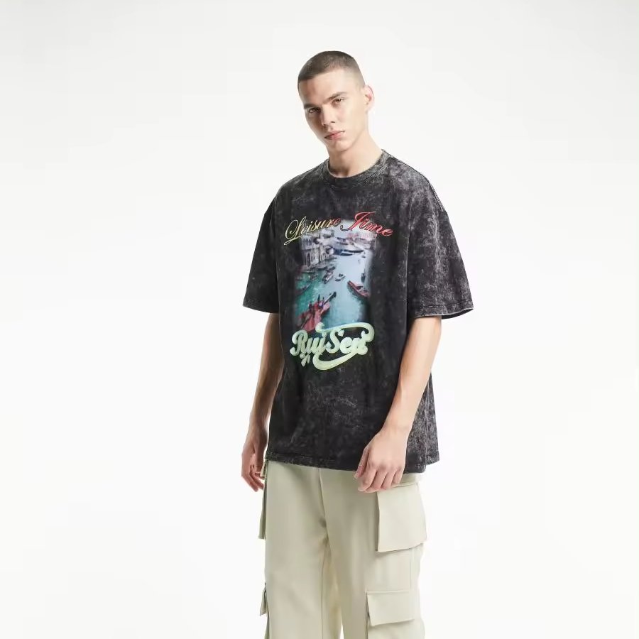 Customized Oversized Short Sleeved Men's T-Shirt 100% Cotton Quick Dry Versatile Printed Logo Latest Original Washed Design
