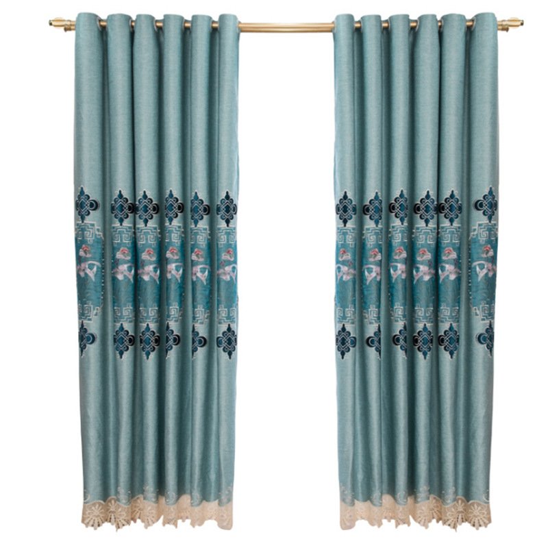 European custom ready made embroidery visco and linen curtains fabric