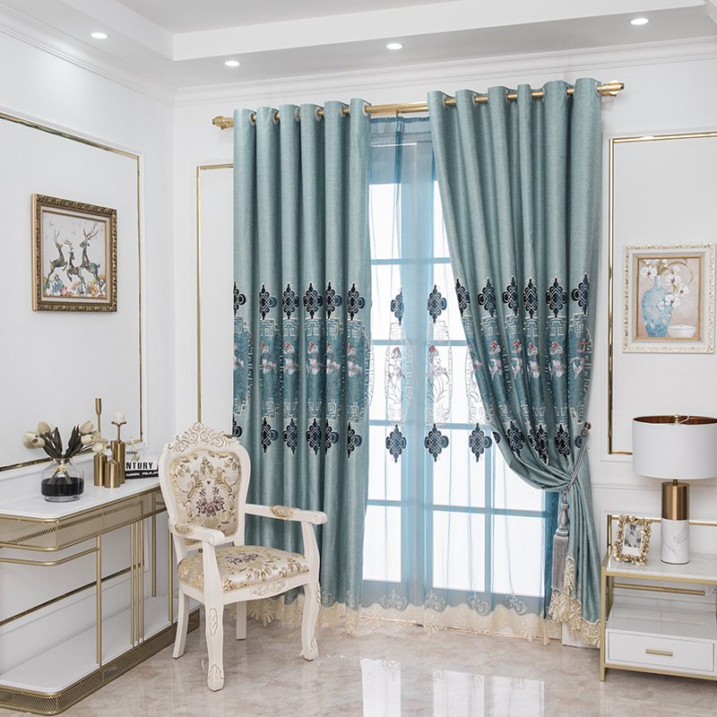 European custom ready made embroidery visco and linen curtains fabric