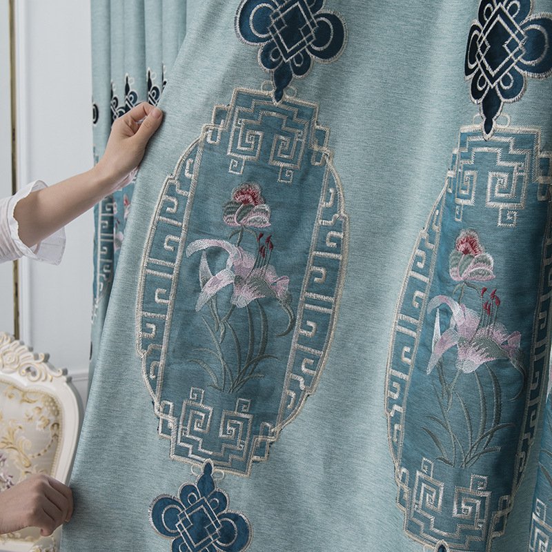 European custom ready made embroidery visco and linen curtains fabric