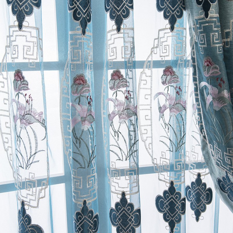 European custom ready made embroidery visco and linen curtains fabric