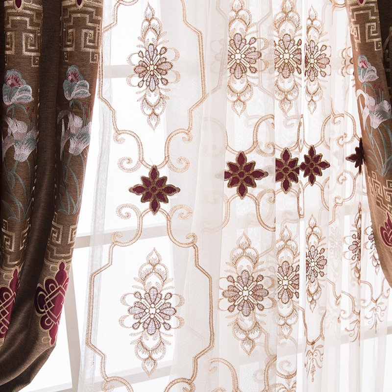 European custom ready made embroidery visco and linen curtains fabric