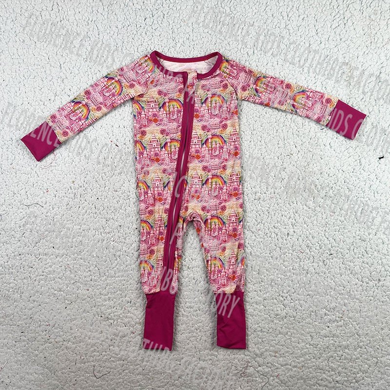 DH ODM spring autumn winter infant toddler girls long sleeve zipper romper bamboo baby clothes
