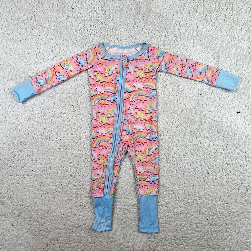 DH ODM spring autumn winter infant toddler girls long sleeve zipper romper bamboo baby clothes