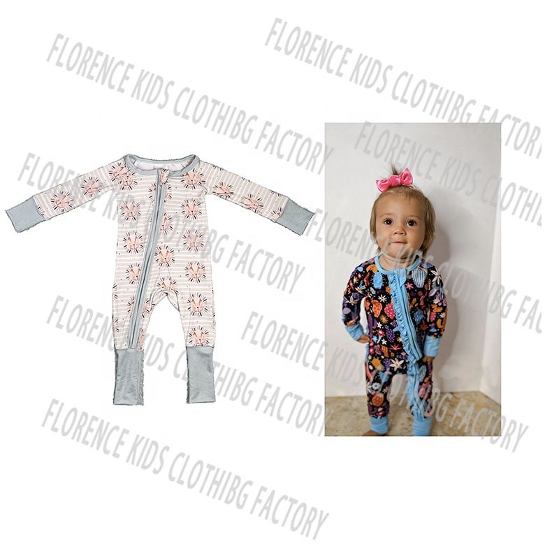 DH ODM spring autumn winter infant toddler girls long sleeve zipper romper bamboo baby clothes