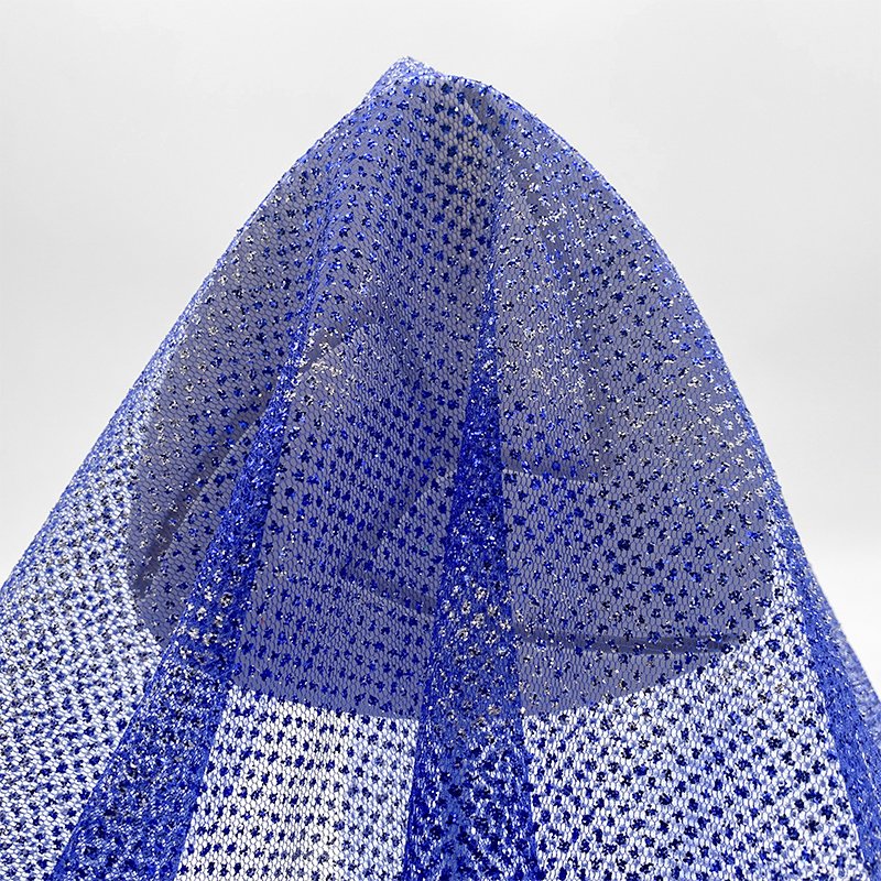 Blue 100% Polyester Net Mesh Fabric With Silver Sequins Powder Super Sparkle Glitter Tulle Fabric For Bridal Dress