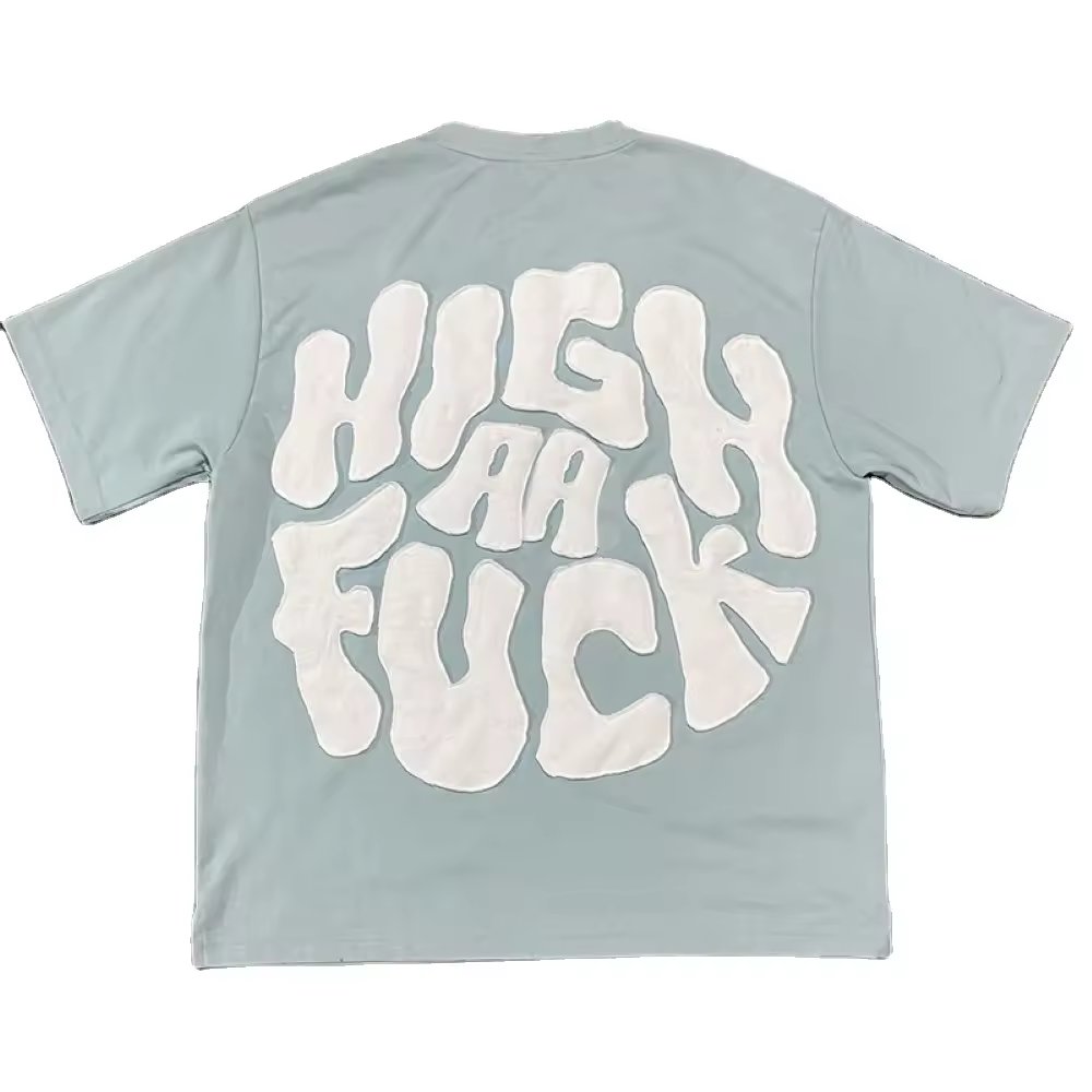 High Quality Vintage Style Solid Color T-Shirt O-Neck Loose Casual Over Sized Short Sleeved Knitted Fabric with Print