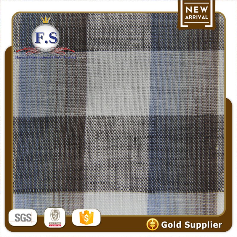 oem service plaid pure linen fabric for shirt