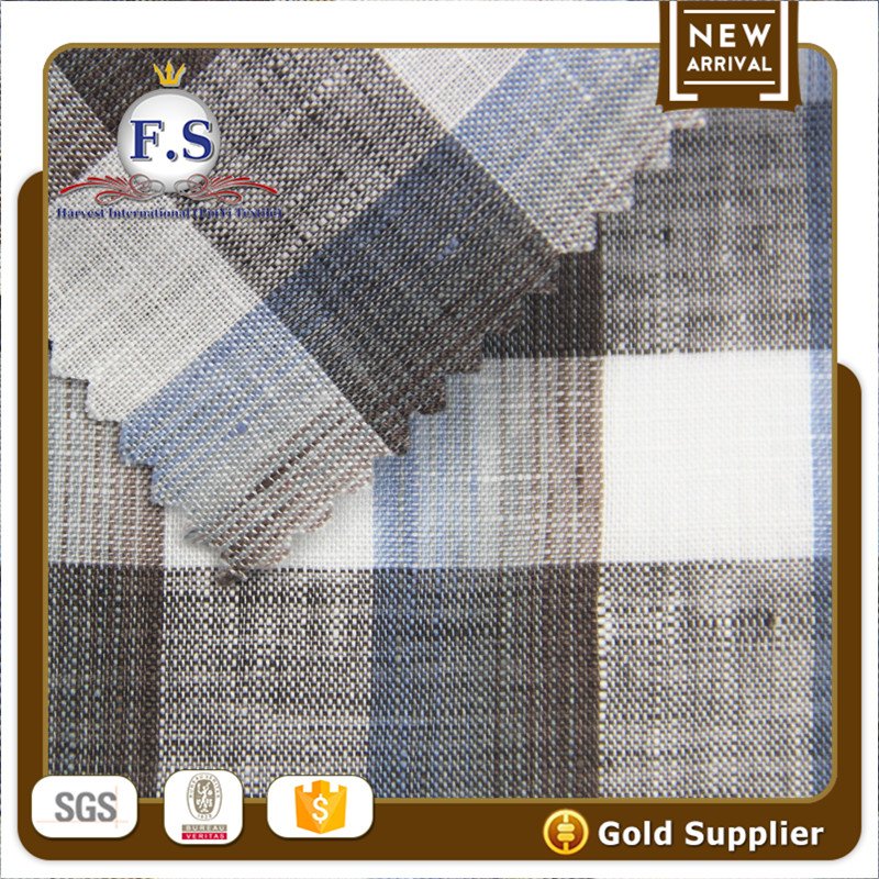 oem service plaid pure linen fabric for shirt