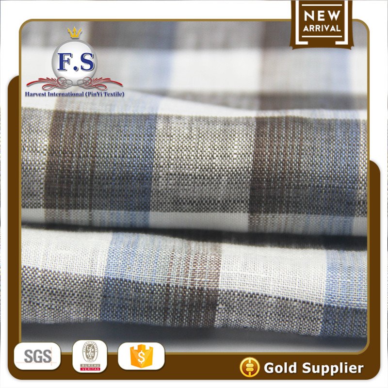 oem service plaid pure linen fabric for shirt