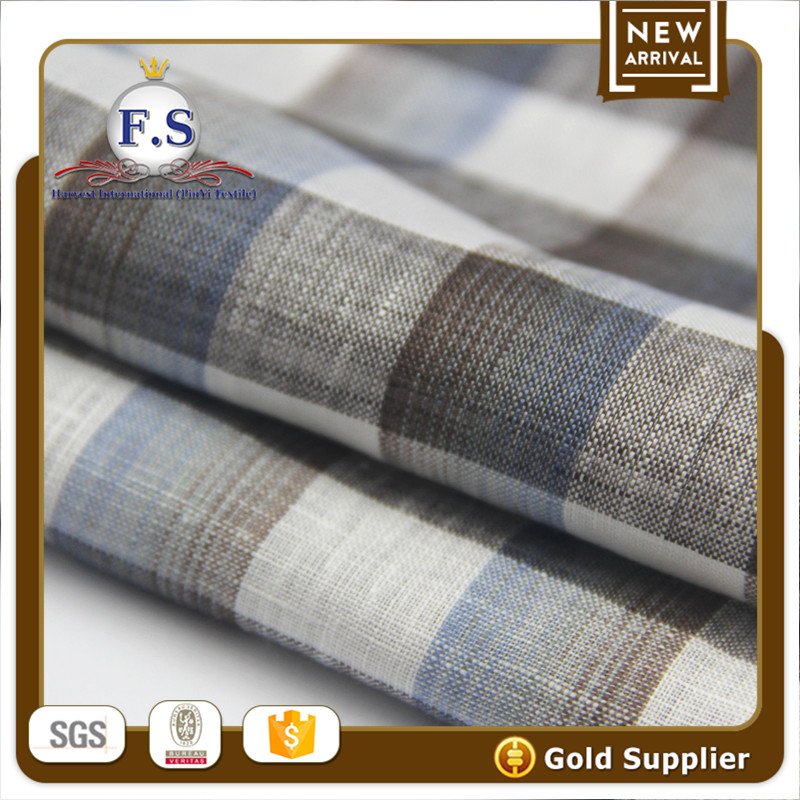 oem service plaid pure linen fabric for shirt