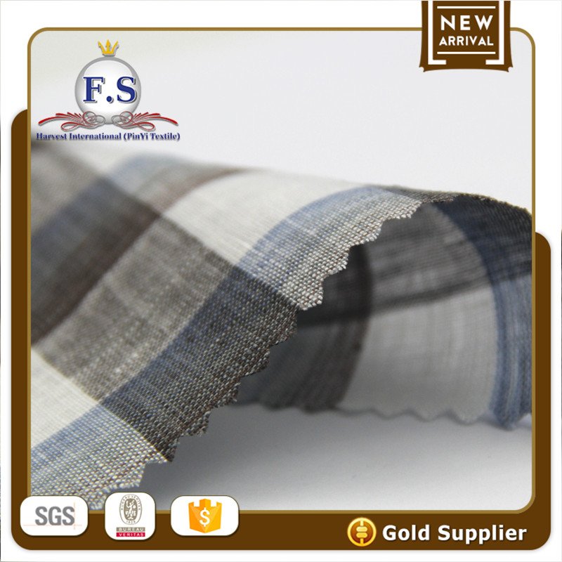 oem service plaid pure linen fabric for shirt