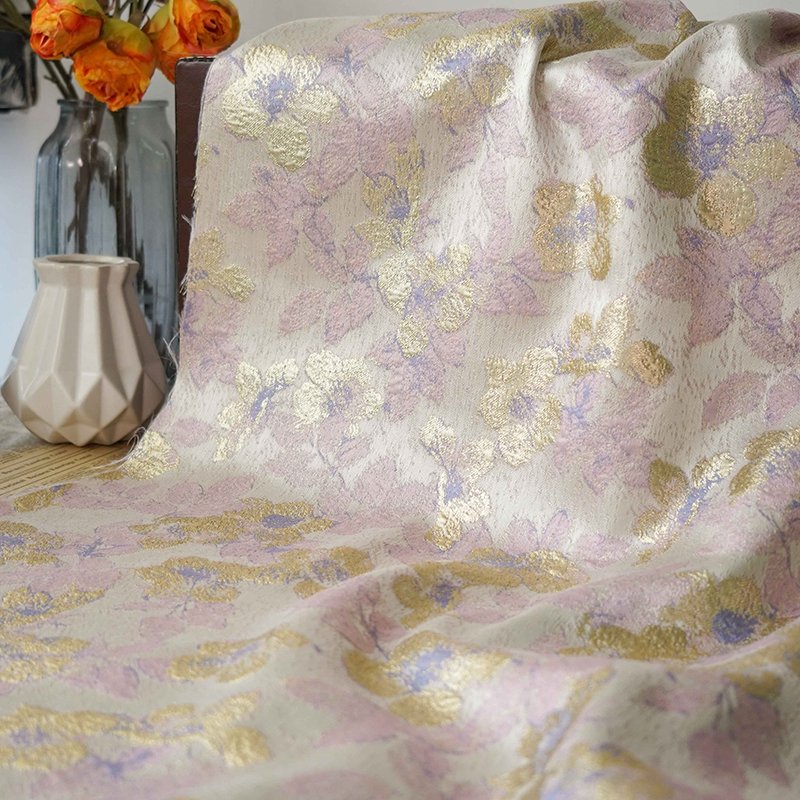 Good quality and popular Polyester nylon Gold brocade jacquard fabric for party dress