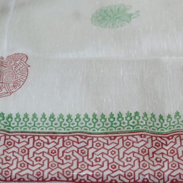 100% Pure European Linen Handloom Hand Spun Wooden Hand Block Printed Fabric
