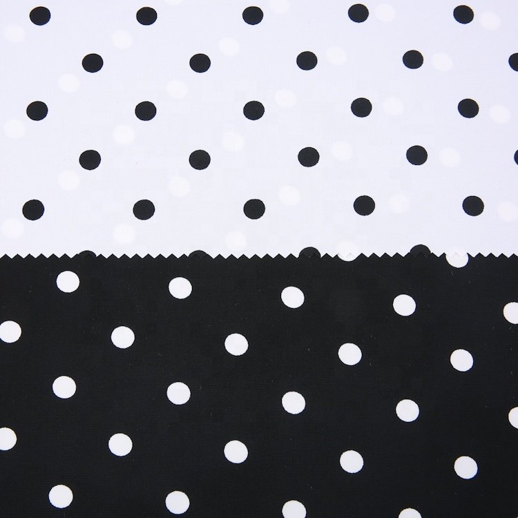 New arrival 100% polyester woven plain white polka dot sph printed dress fabric for apparel