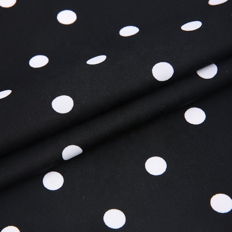 New arrival 100% polyester woven plain white polka dot sph printed dress fabric for apparel