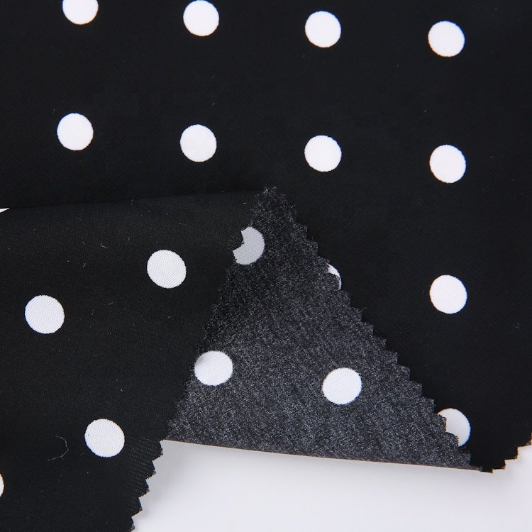 New arrival 100% polyester woven plain white polka dot sph printed dress fabric for apparel