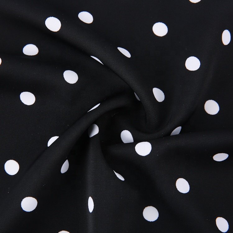 New arrival 100% polyester woven plain white polka dot sph printed dress fabric for apparel