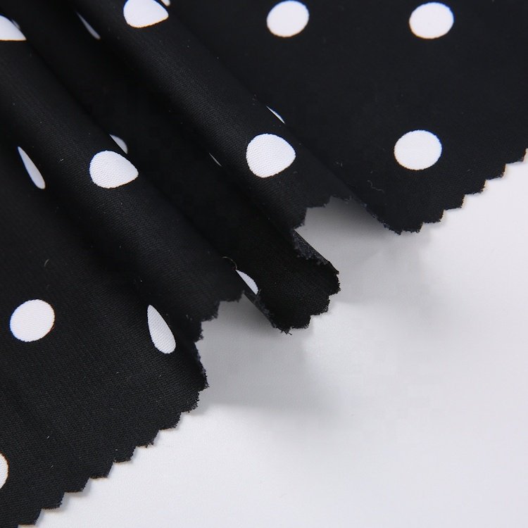 New arrival 100% polyester woven plain white polka dot sph printed dress fabric for apparel