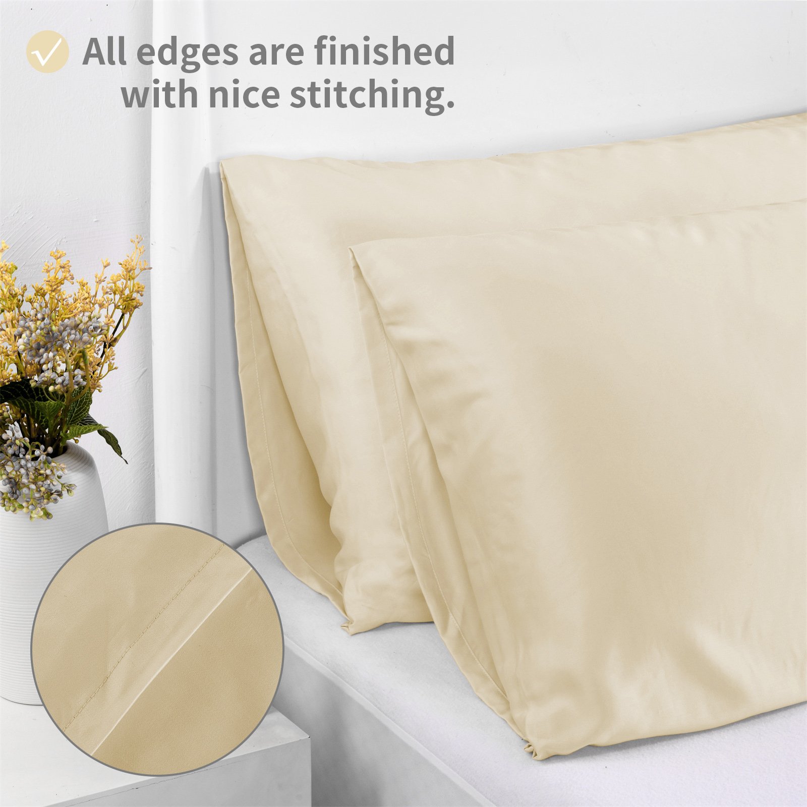 Hot Sale oeko-tex standard100 Cooling Queen Size Beige Envelope Closure Bamboo Pillow Case Pillow Protector Cover for Bed Pillow