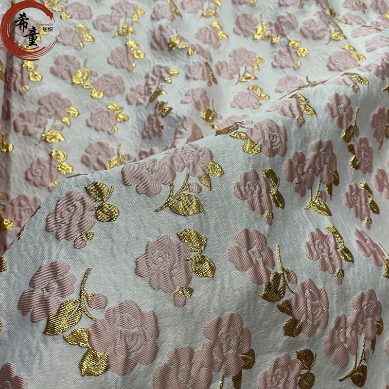 100%POLYESTER DESIGNER customize metallic FABRIC beautiful 3D pattern floral Jacquard brocade fabric materials for dress making
