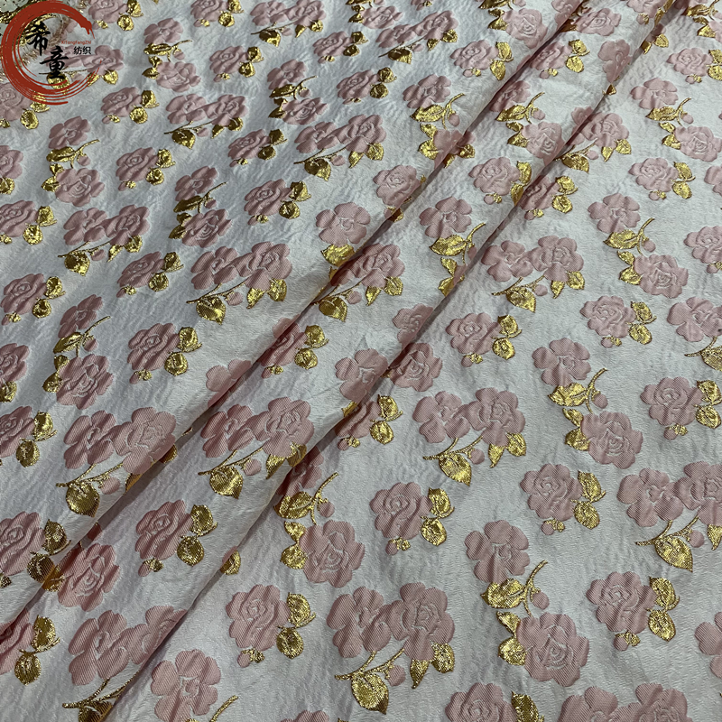 100%POLYESTER DESIGNER customize metallic FABRIC beautiful 3D pattern floral Jacquard brocade fabric materials for dress making