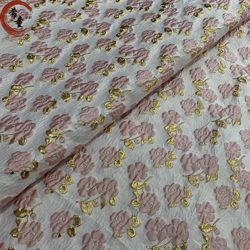 100%POLYESTER DESIGNER customize metallic FABRIC beautiful 3D pattern floral Jacquard brocade fabric materials for dress making