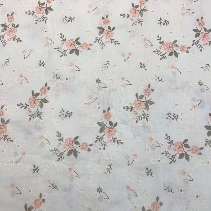 Wholesale Pink Lace Fabric Mesh Polyester Small Floral Digital Print Fabric For Dress Shirts